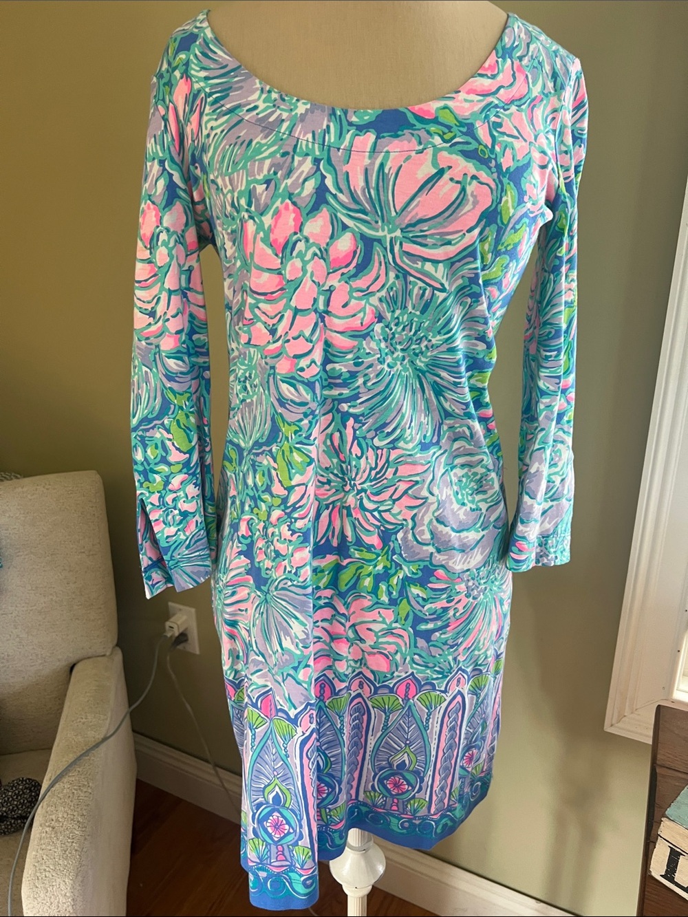 Lilly Pulitzer Blue, Pink & Green Floral Long Sleeve Dress